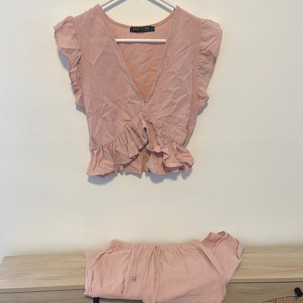 Women's Pink Ruffle set with linen pants